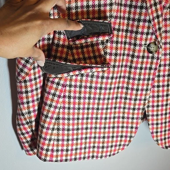 Talbots Shetland Wool Multi Color Plaid Elbow Patch Lined Blazer BWOT - Picture 5 of 13